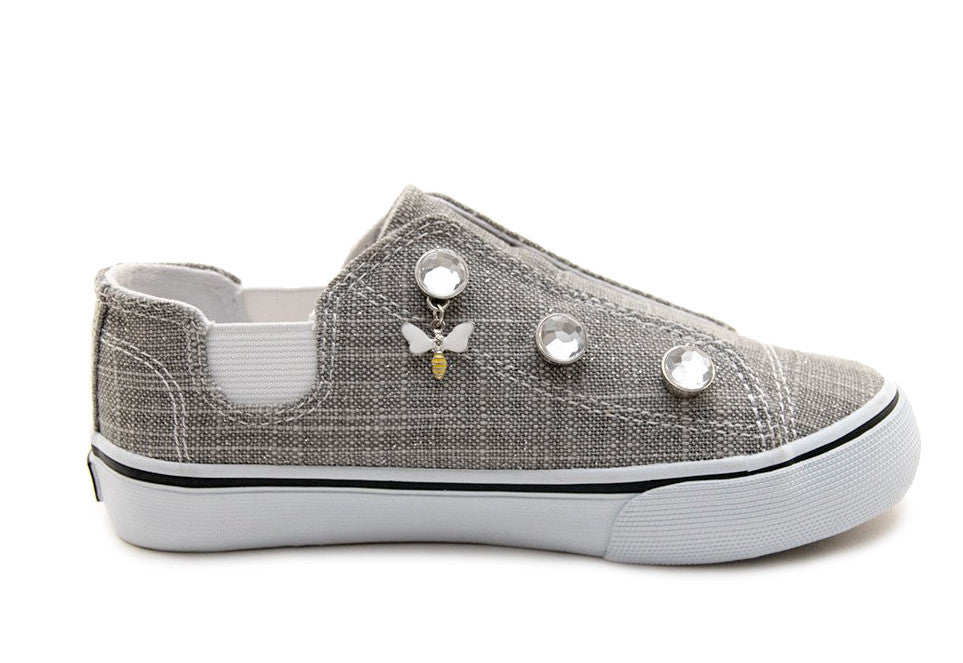 Dash-Gray Sparkle w/clear rhinestones & white bee charms (Womens)